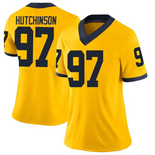 Aidan Hutchinson Michigan Wolverines Women's NCAA #97 Maize Limited Brand Jordan College Stitched Football Jersey TGJ3254SI